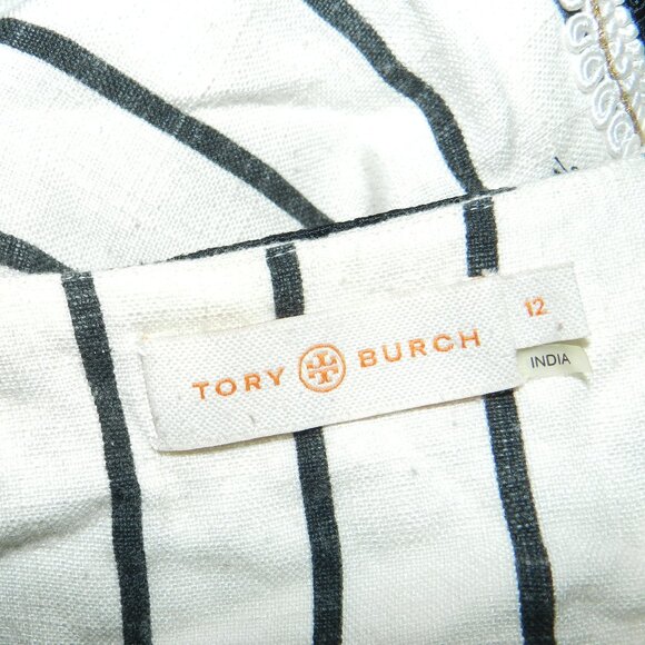 TORY BURCH ‘Filipa’ Black & White Striped Kaftan Linen Tunic size12 🆕⌚📦🏃💨🚚 - Picture 9 of 16